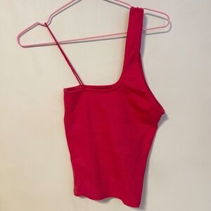 Zara Asymmetric One Shoulder Crop Tank Top Bright Fuchsia Pink Womens Size Small